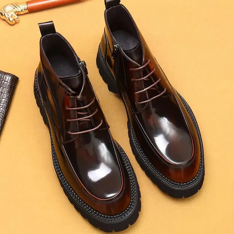 Funki Findz | Boots | Men's Leather Chunky Heel Dress Boots