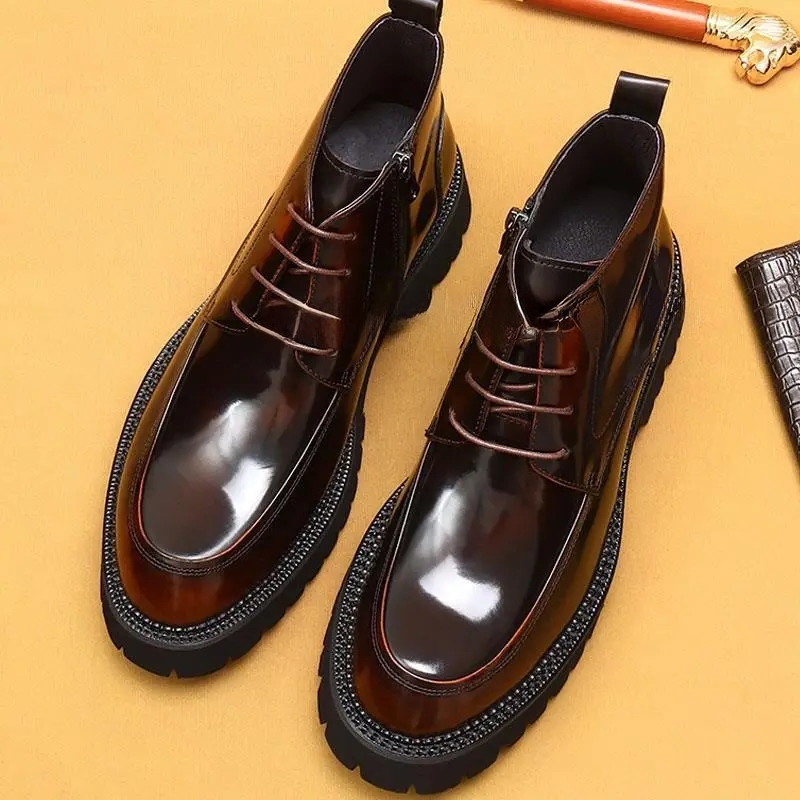 Funki Findz | Boots | Men's Leather Chunky Heel Dress Boots