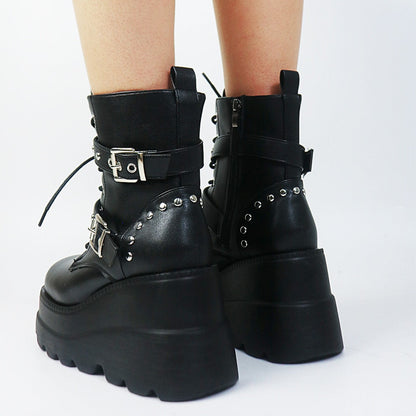 Funki Findz | Boots | Women's Punk Platform Ankle Wedge Boots