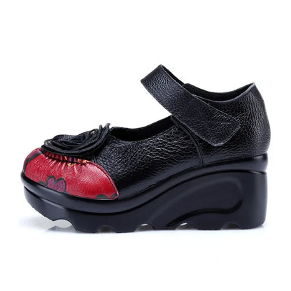 Funki Findz | Shoes | Women's Cute Red Flower Leather Wedges