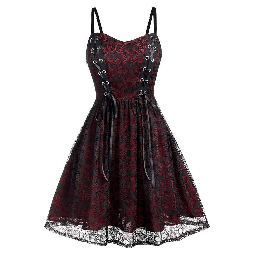 Funki Findz | Dresses | Women's Gothic Skull Lace Mini Dress