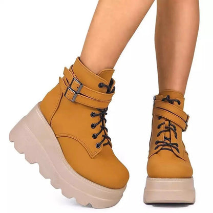 Funki Findz | Boots | Women's High Platform Buckle Ankle Boots