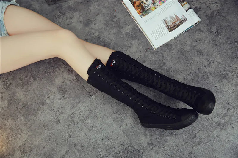 Funki Findz | Boots | Women's Canvas Knee High Lace Up Boots