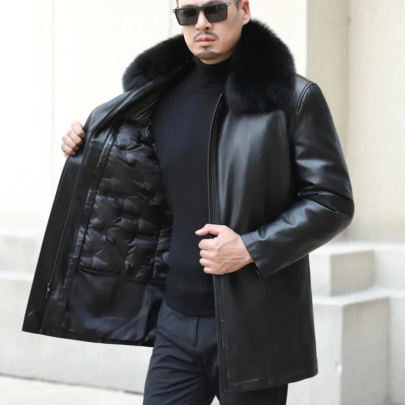 Funki Findz | Jackets | Men's Genuine Leather Long Down Jacket