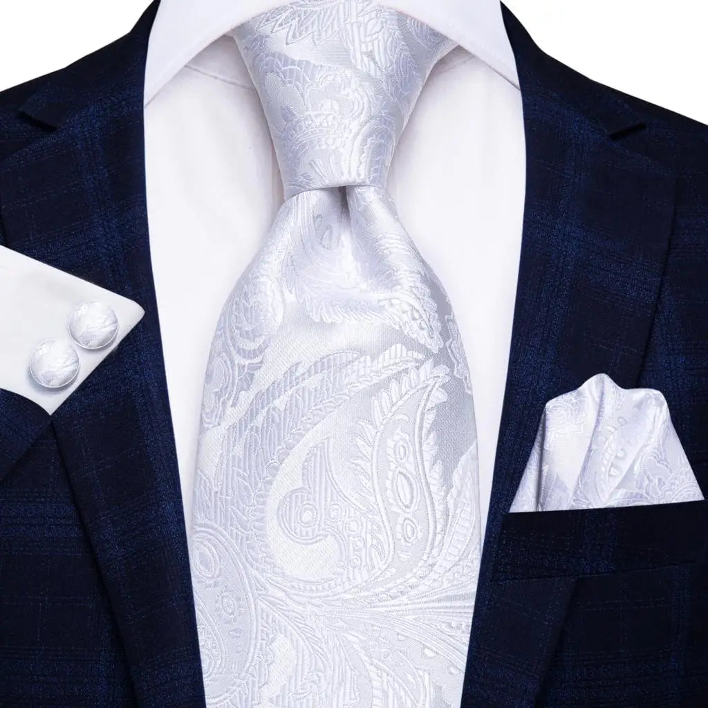 Funki Findz | Neckties | Men's 3pcs White Silk Wedding Tie Sets