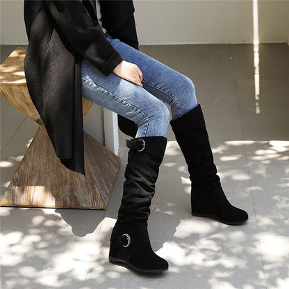 Funki Findz | Boots | Women's Mid-Calf Suede Wedge Boot