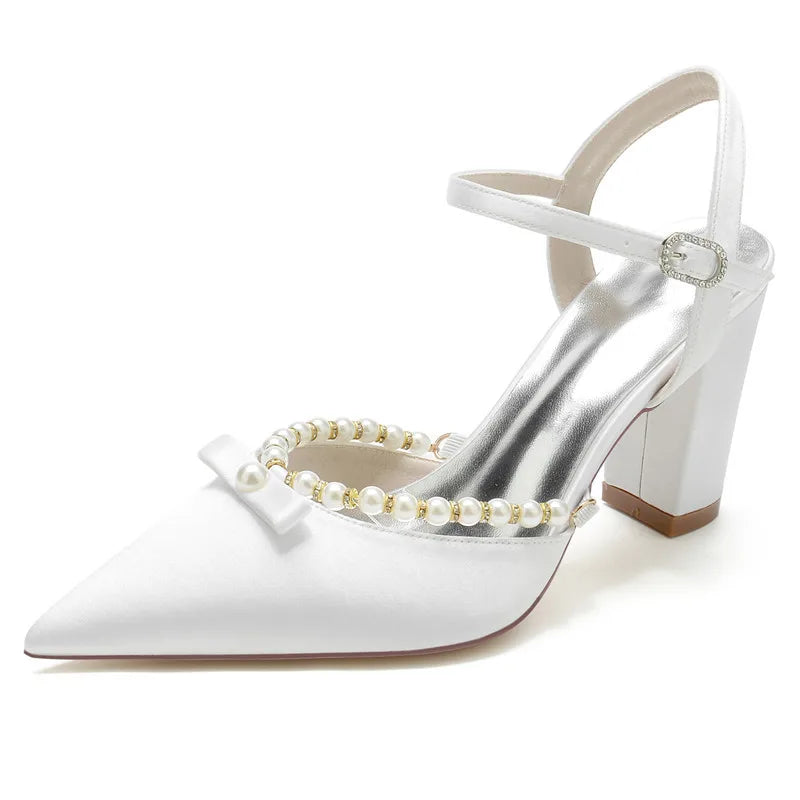 Funki Findz | Shoes | Women's Satin Pearl Wedding Block Heels