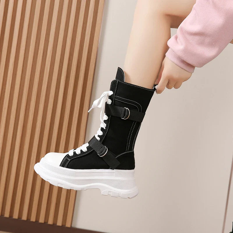 Funki Findz | Boots | Women's Canvas Chunky Platform Boots