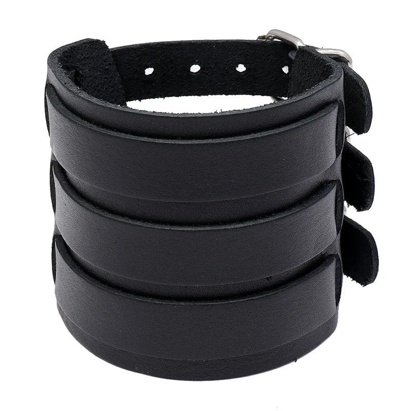 Funki Findz | Bracelets | Men's Leather 3 Tier Punk Wrist Band
