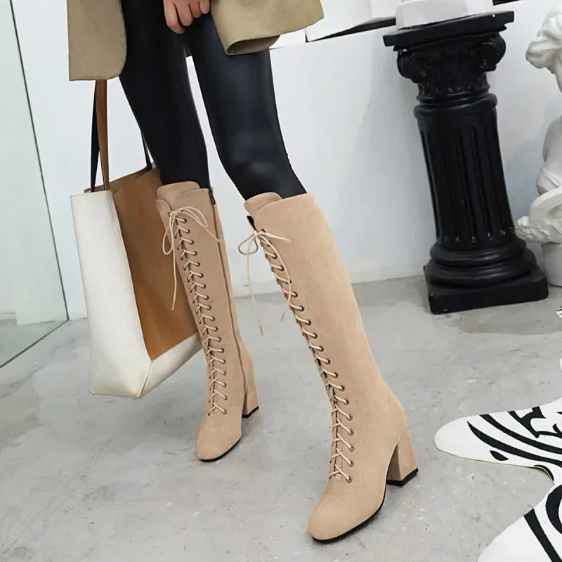 Funki Findz | Boots | Women's Suede Lace Up Knee High Boots