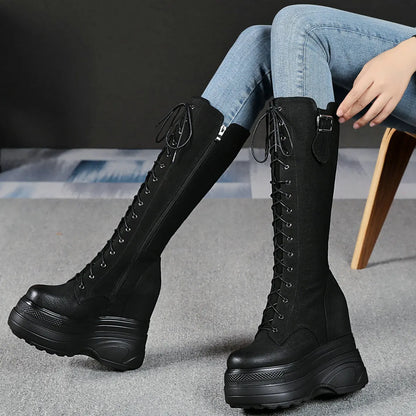 Funki Findz | Boots | Women's Leather Platform Lace Up Wedges