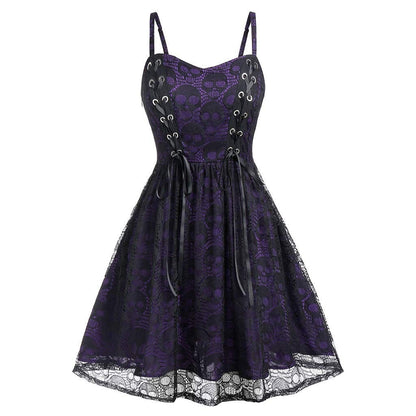 Funki Findz | Dresses | Women's Gothic Skull Lace Mini Dress