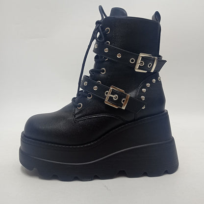 Funki Findz | Boots | Women's Punk Platform Ankle Wedge Boots