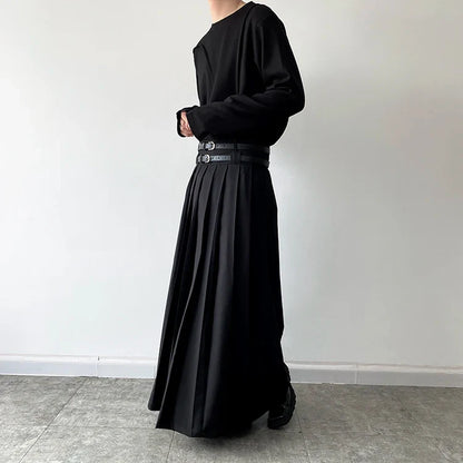Funki Findz | Skirts | Men's Japanese High Waist Long Pleat Skirt