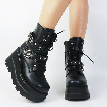 Funki Findz | Boots | Women's Punk Platform Ankle Wedge Boots
