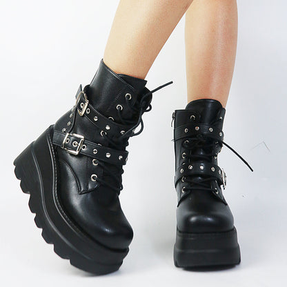 Funki Findz | Boots | Women's Punk Platform Ankle Wedge Boots