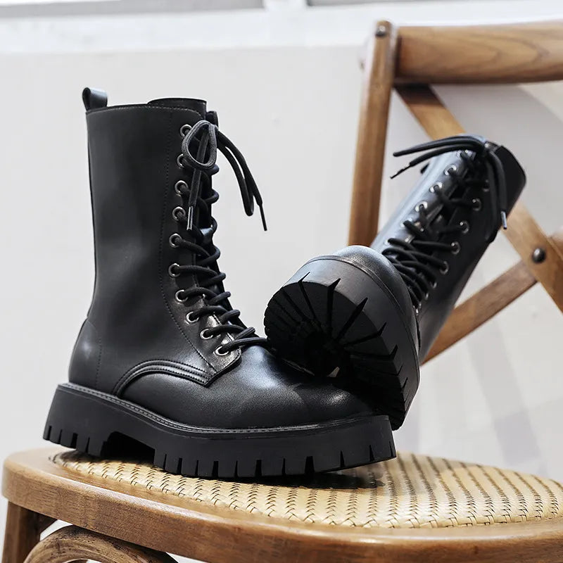 Funki Findz | Boots | Men's Lace Up Mid-Calf Biker Boots