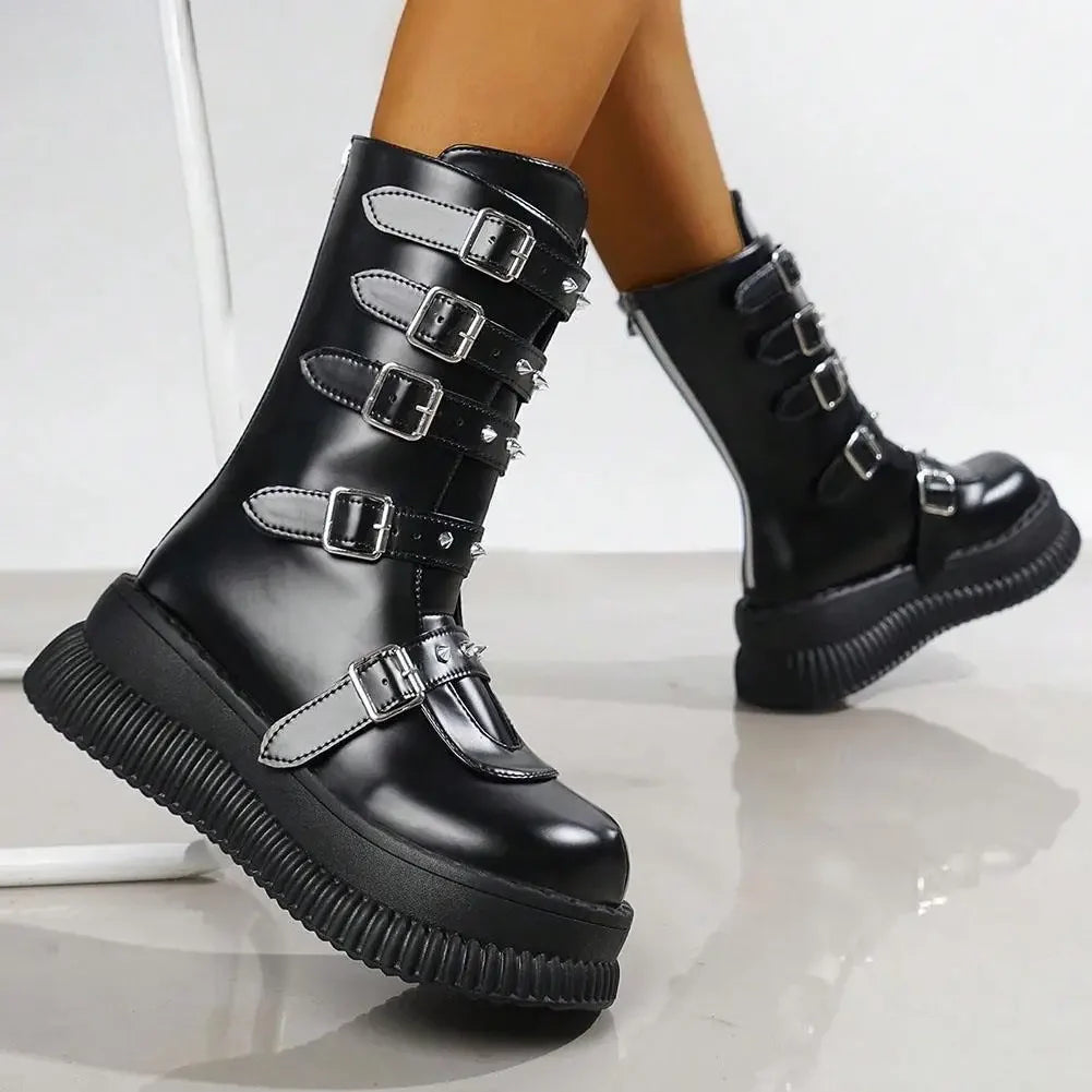 Funki Findz | Boots | Women's Gothic Mid-Calf Platform Boots