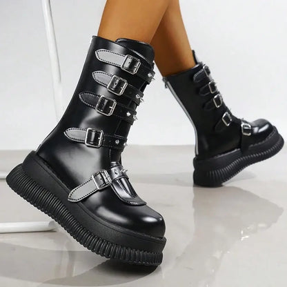 Funki Findz | Boots | Women's Gothic Mid-Calf Platform Boots