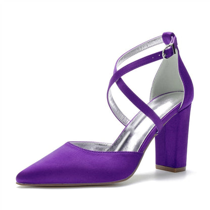 Funki Findz | Shoes | Women's Cross Strap Satin Block Heels