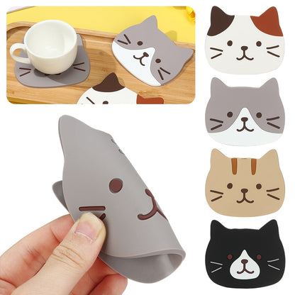 Funki Findz | Coasters | Cute Cartoon Cat Face Cup Mats 6 Pcs