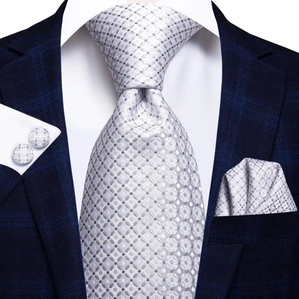 Funki Findz | Neckties | Men's 3pcs White Silk Wedding Tie Sets