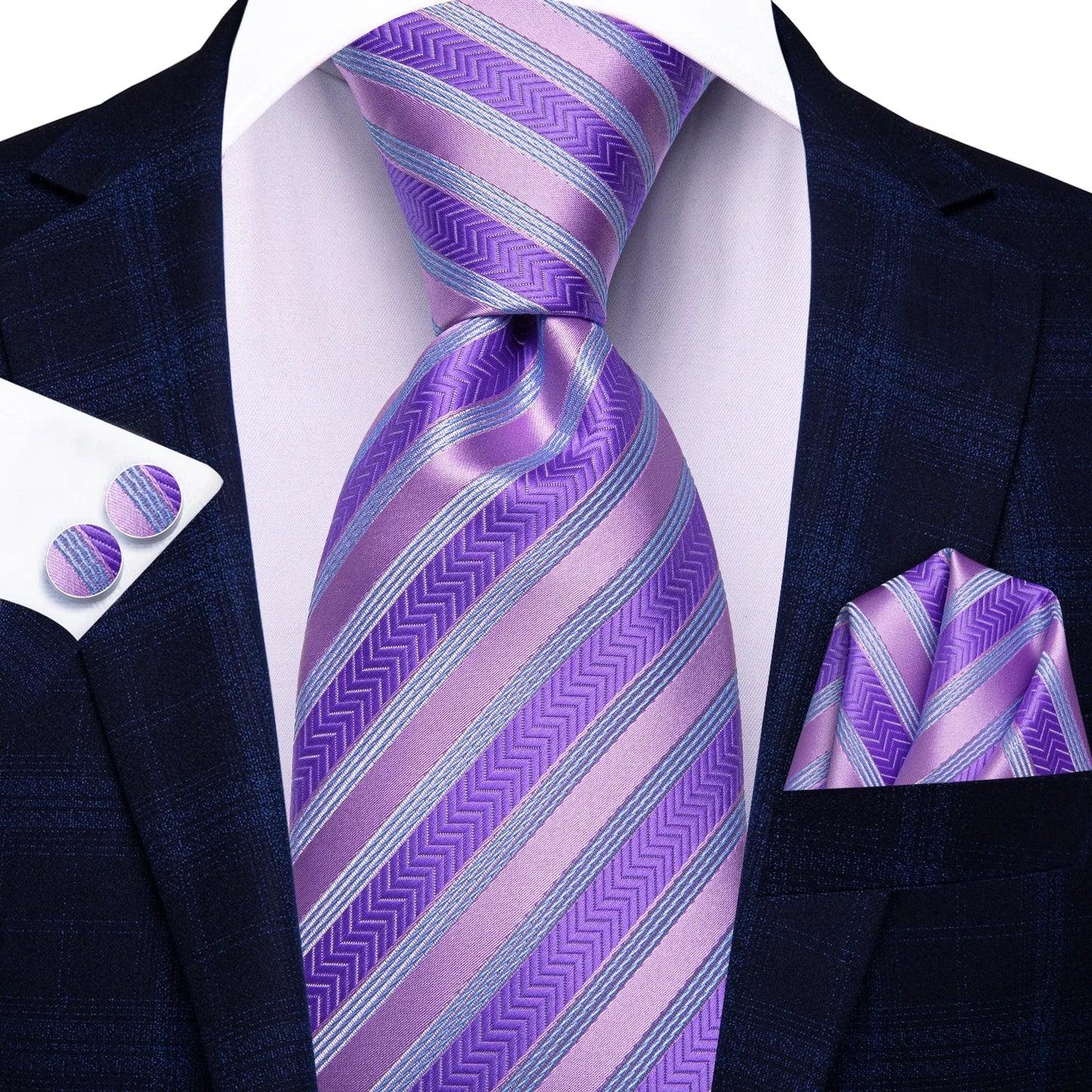 Funki Findz | Neckties | Men's Purple Silk Wedding 3Pcs Tie Set