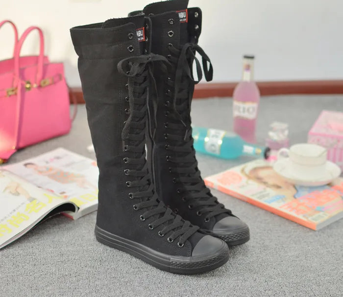 Funki Findz | Boots | Women's Canvas Knee High Lace Up Boots