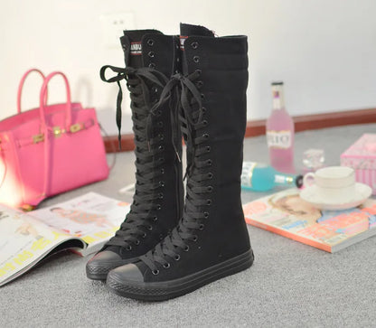 Funki Findz | Boots | Women's Canvas Knee High Lace Up Boots