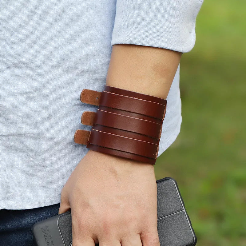 Funki Findz | Bracelets | Men's Leather 3 Tier Punk Wrist Band
