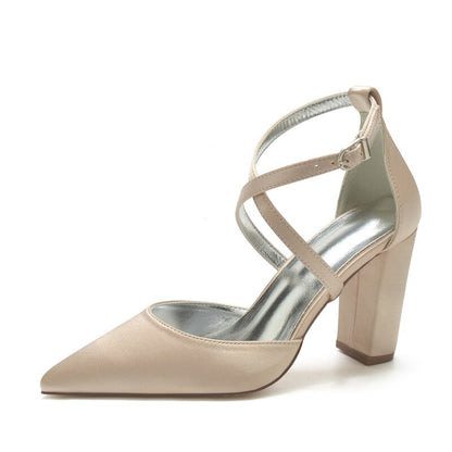 Funki Findz | Shoes | Women's Cross Strap Satin Block Heels