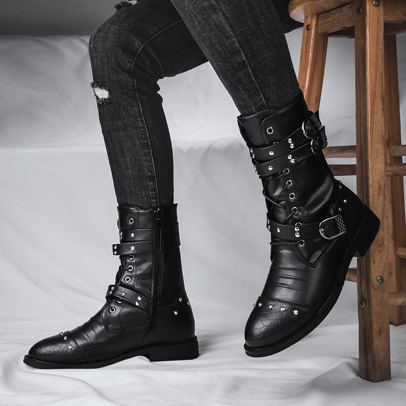 Funki Findz | Boots | Men's Leather Lace Up Buckle Strap Boots