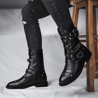 Funki Findz | Boots | Men's Leather Lace Up Buckle Strap Boots
