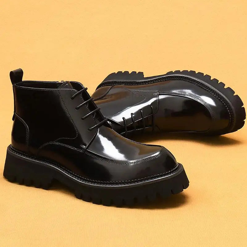 Funki Findz | Boots | Men's Leather Chunky Heel Dress Boots