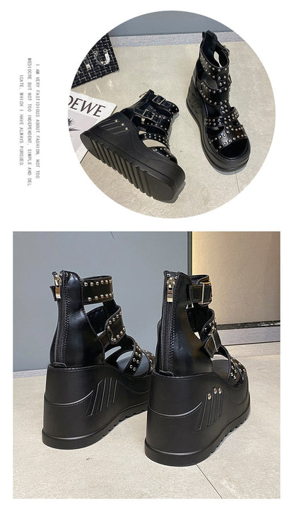 Funki Findz | Shoes | Women's Riveted Platform Wedge Sandals