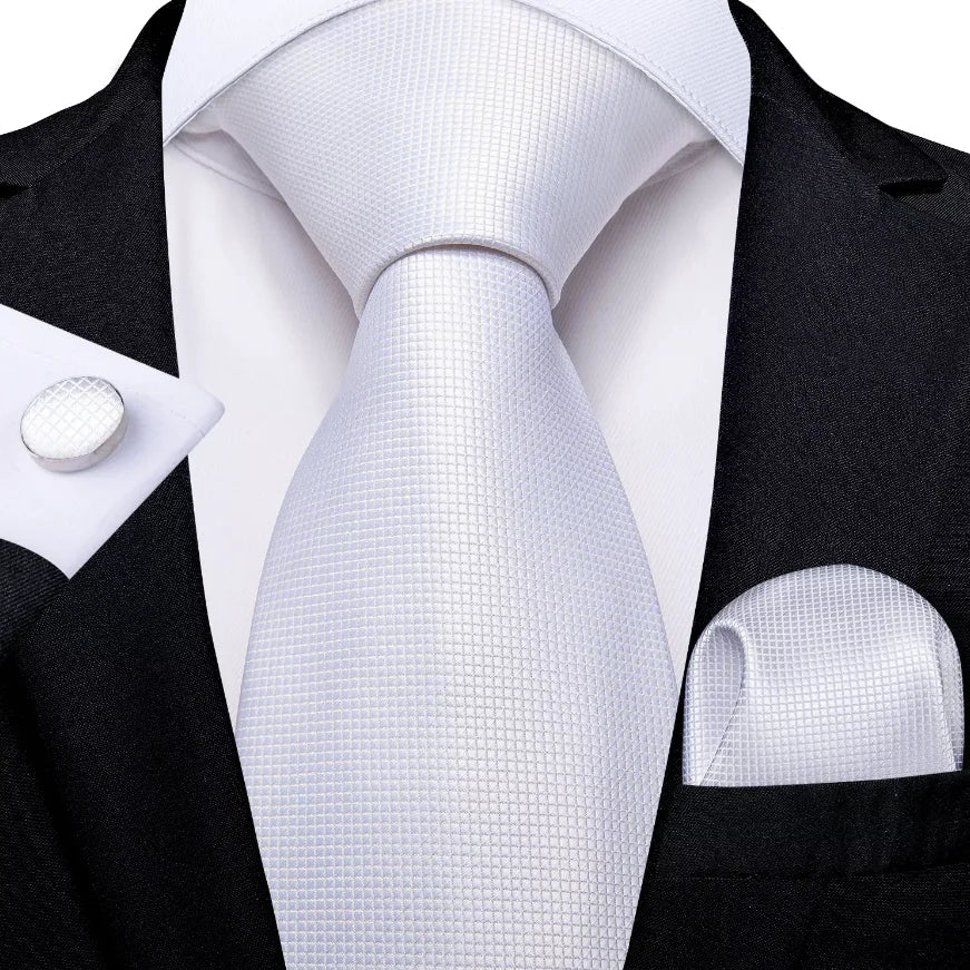 Funki Findz | Neckties | Men's 3pcs White Silk Wedding Tie Sets
