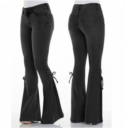 Funki Findz | Pants | Women's High Waist Tie Up Flared Jeans