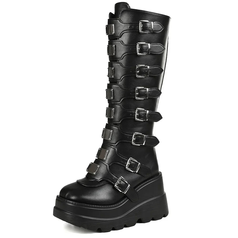 Funki Findz | Boots | Women's Punk Goth Multi Buckle Boots
