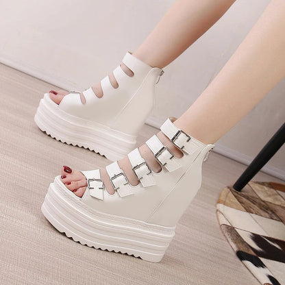 Funki Findz | Shoes | Women's Goth Buckle Strap Wedge Sandal