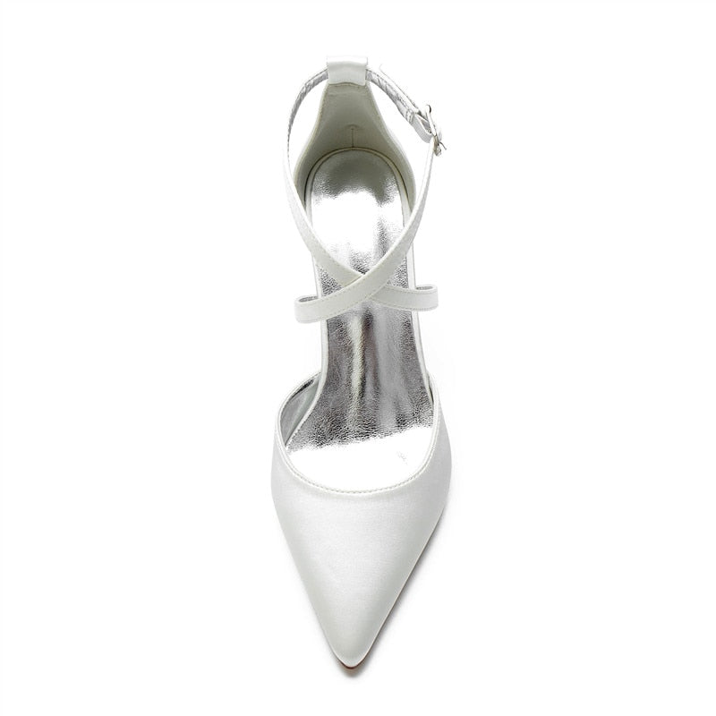 Funki Findz | Shoes | Women's Cross Strap Satin Block Heels
