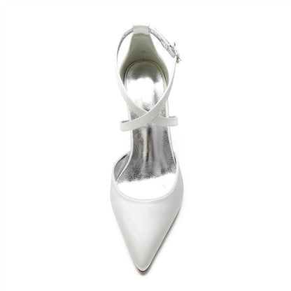 Funki Findz | Shoes | Women's Cross Strap Satin Block Heels