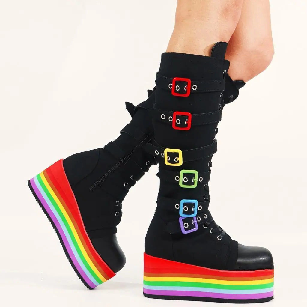 Funki Findz | Boots | Women's Gothic Rainbow Platform Boots