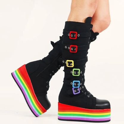 Funki Findz | Boots | Women's Gothic Rainbow Platform Boots