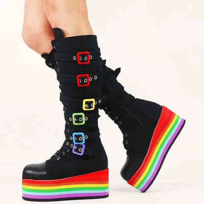 Funki Findz | Boots | Women's Gothic Rainbow Platform Boots