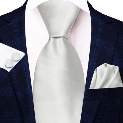 Funki Findz | Neckties | Men's 3pcs White Silk Wedding Tie Sets