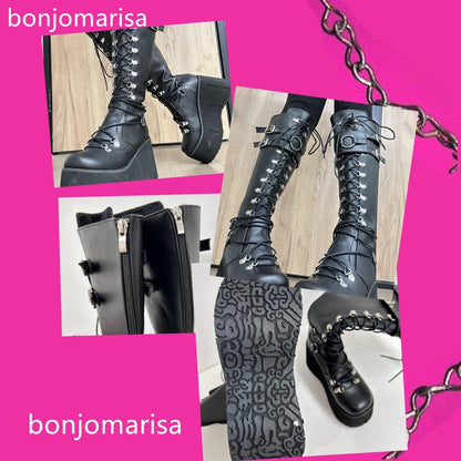 Funki Findz | Boots | Women's Goth Lace Up Platform Wedges