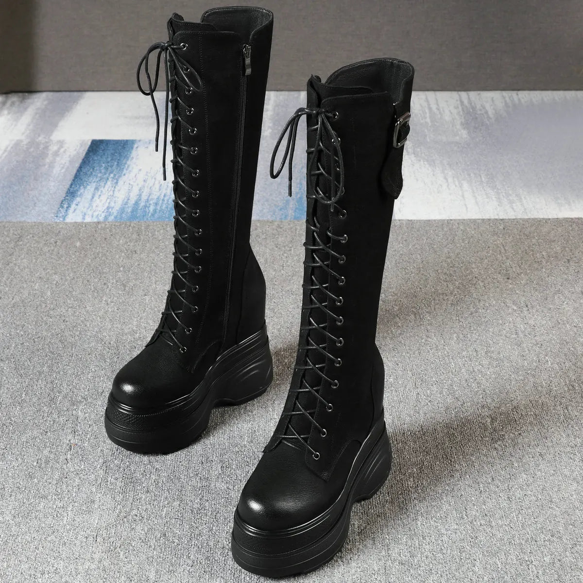 Funki Findz | Boots | Women's Leather Platform Lace Up Wedges