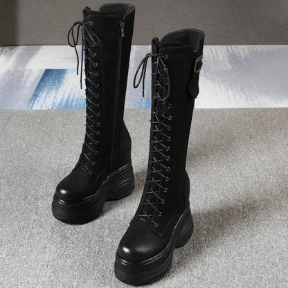Funki Findz | Boots | Women's Leather Platform Lace Up Wedges