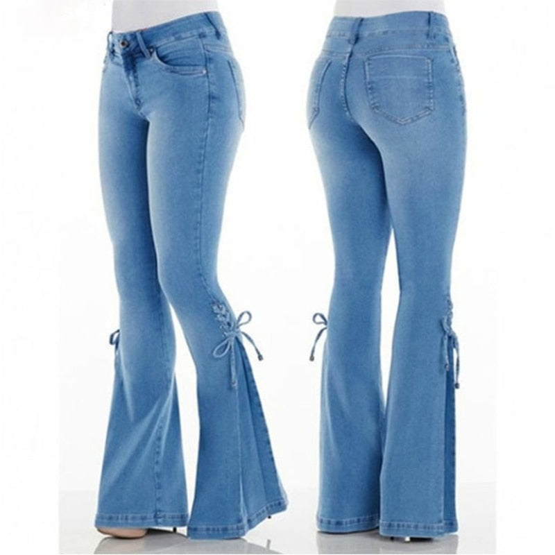 Funki Findz | Pants | Women's High Waist Tie Up Flared Jeans