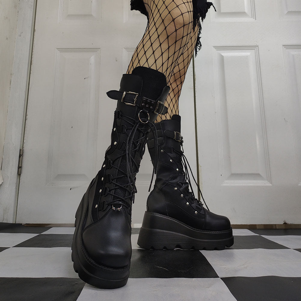 Funki Findz | Boots | Women's Punk High Platform Wedge Boots